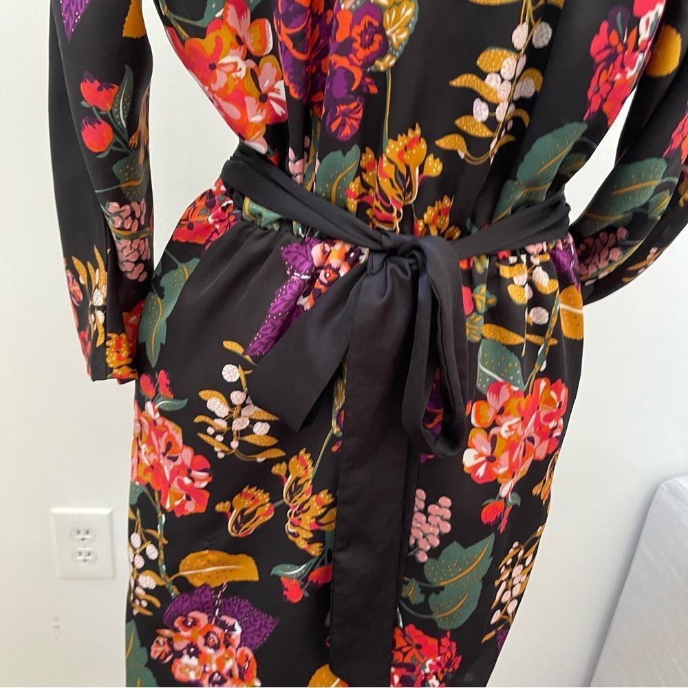 H&M Conscious Floral Satin Dress Size 8 Black Multi Whimsigoth Cocktail kimono - Picture 9 of 16